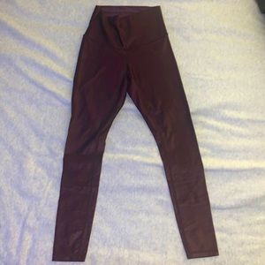 Metallic maroon leggings. High waist and long, very flattering and comfortable.